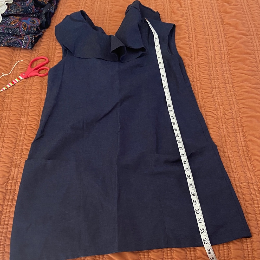 Navy Blue Ruffle Shift Dress with Pockets! - Picture 9 of 11